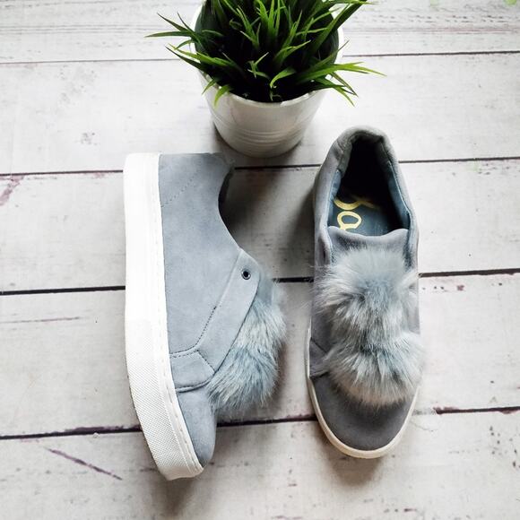 SAM EDELMAN Leya Fur Suede Slip-on Sneakers Dusty Blue 9 - Picture 1 of 6